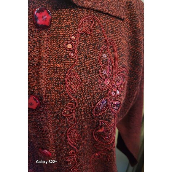 C53 TC Fashion red sweater cardigan floral ribbon & sequin design flower buttons - Picture 7 of 10